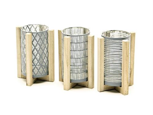 PORTACANDELA STYLE C/BASE LEGNO D12 H17 ASS GRIGIO