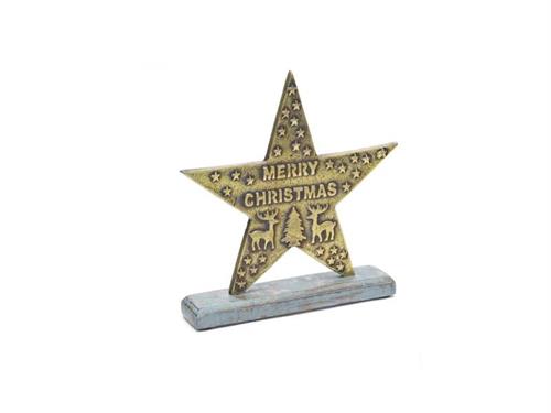 STELLA ALLUMINIO C/BASE LEGNO CM23X25 VERDE/ORO ANTICO