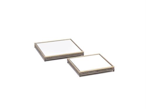 SET 2PZ VASSOI METAL C/SPECCHIO CM38X38X5-32X32X5 BRONZO/ORO