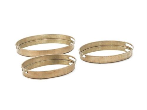 SET 3PZ VASSOI METAL OVALI C/SPECCHIO MAX CM63X47X8 ORO