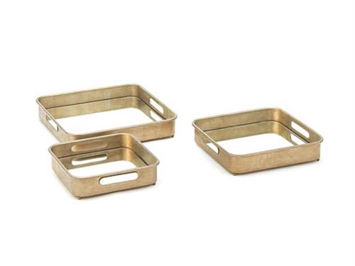 SET 3PZ VASSOI METAL QUADRATI C/SPECCHIO MAX CM43X43X8 ORO
