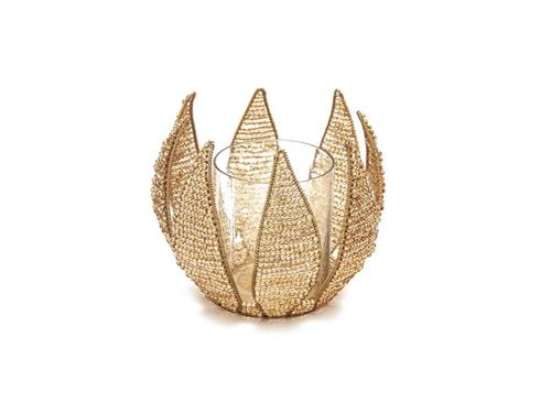 PORTA TEALIGHT LOTUS C/PERLINE D15 H12 ORO ROSA