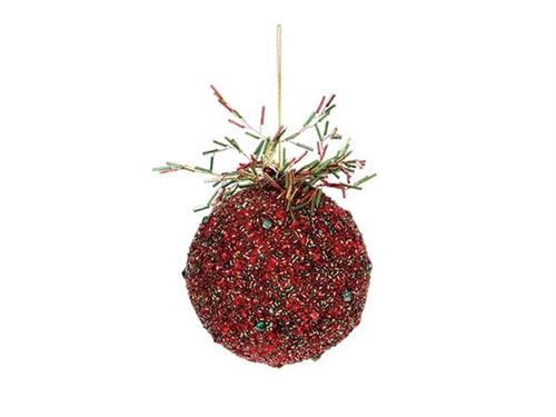 DECORAZIONE SFERA C/FIORE PERLINE D15 ROSSO