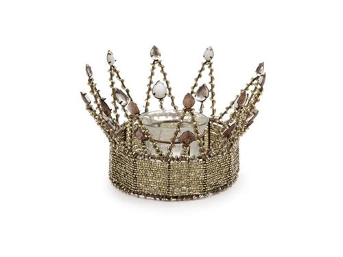 PORTA TEALIGHT CROWN C/PIETRE E PERLINE D15 H8 RUSTY