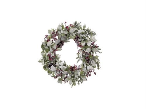 CORONA SALVIA-PIGNE-BACCHE D65 VERDE/ROSSO