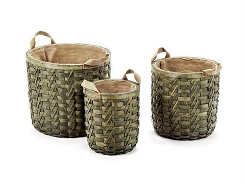 SET 3PZ CESTI CROIX TONDI C/JUTA E MANICI CM41X38-33X35-25X30 ANTIQU