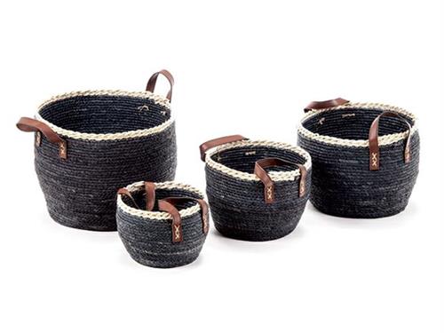 SET 4PZ CESTI ETNIC TONDI C/MANICI CUOIO CM40X32-34X27-28X22-22X17 B