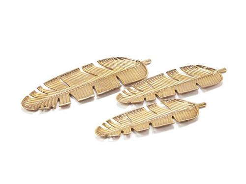 SET 3PZ VASSOI ALLUMINIO LEAVES CM80X29-68X24-58X20 ORO