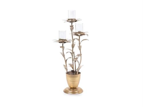 CANDELIERE FLOWER X3 D18 H69 METAL ORO E CHAMPAGNE