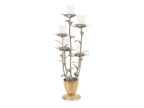 CANDELIERE FLOWER X5 D18 H77 METAL ORO E CHAMPAGNE