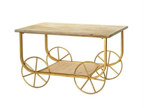 CARRETTO C/4 RUOTE CM120X80X70 METALLO E LEGNO ORO