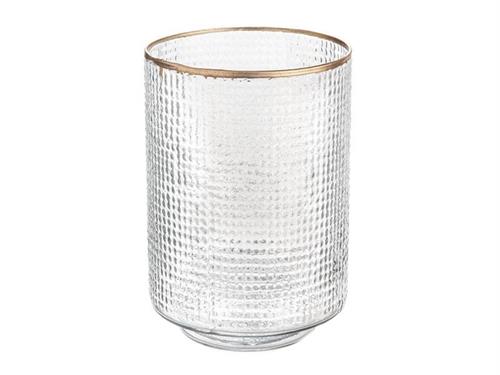 BUGIA VETRO PIXEL C/BORDO ORO D18 H26 TRASPARENTE