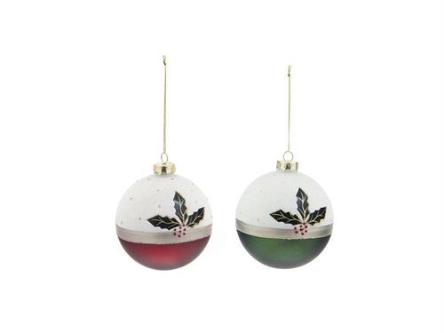 DECORAZIONE SFERA VETRO HOLLY CM10 ASS VERDE/ROSSO