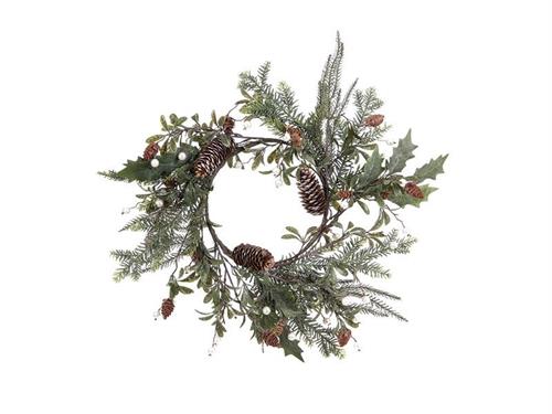 CORONA ABETE CM45 C/AGRIFOGLIO E PERLE VERDE