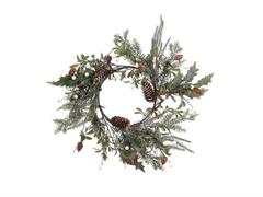 CORONA ABETE CM45 C/AGRIFOGLIO E PERLE VERDE