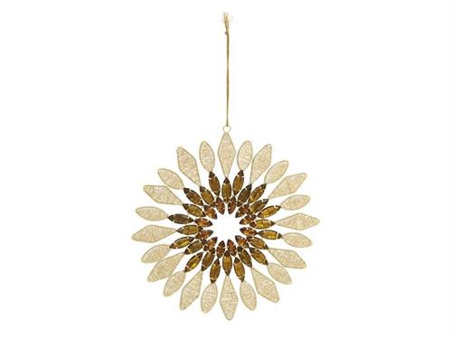 DECORAZIONE SUN C/PIETRE E PERLINE CM22 ORO/AMBRA