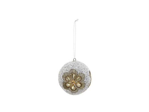 DECORAZIONE SFERA C/PERLINE E PIETRE CM10 BIANCO/ORO