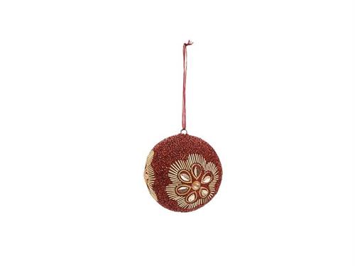 DECORAZIONE SFERA BEADED CM10 ROSSO/ORO