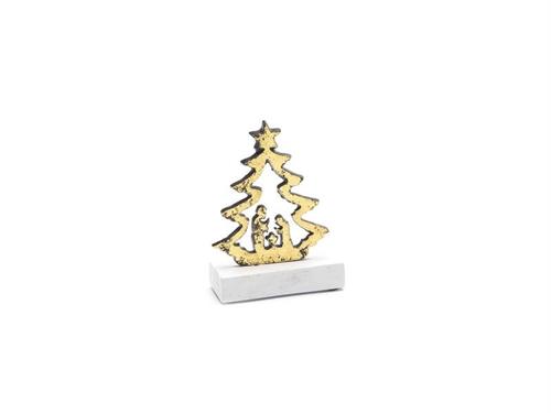 NATIVITA' ALBERO ALLUMINIO SU BASE LEGNO CM16X12 ORO/BIANCO