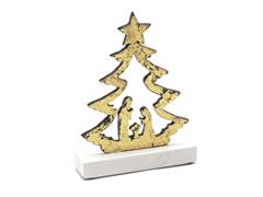 NATIVITA' ALBERO ALLUMINIO SU BASE LEGNO CM23X18 ORO/BIANCO