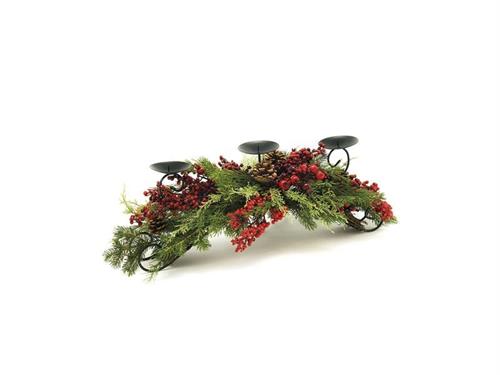 CANDELIERE PONTE X3 C/BACCHE E PIGNE CM27X76 VERDE/ROSSO