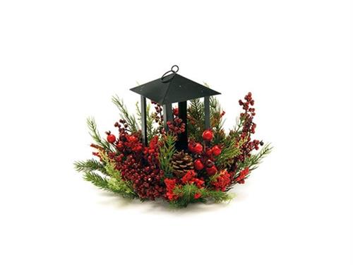 LANTERNA METAL PINO SIMPLE C/BACCHE E PIGNE CM32X56 VERDE/ROSSO