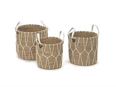 SET 3PZ CESTI COUNTRY CILINDRICI CM36X45-33X44-30X40 NATURAL/BIANCO