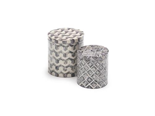 SET 2PZ BOX BONES TONDE CM16X16X18-12X12X15 BEIGE/GRIGIO