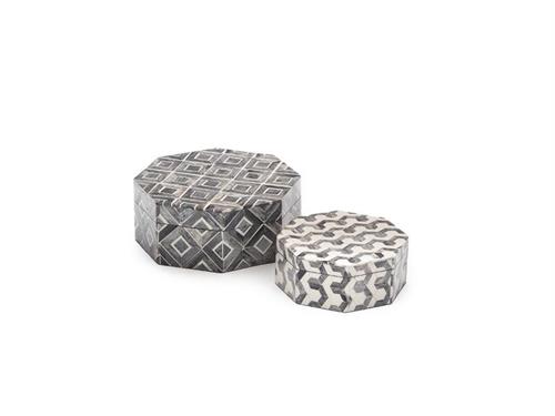 SET 2PZ BOX BONES OTTAGONALI CM19X19X8-14X14X6 BEIGE/GRIGIO