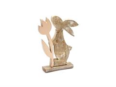 CONIGLIETTO LEGNO C/FIORE CM20X27 NATURAL/ROSA