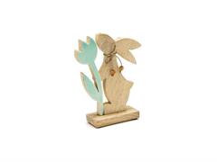 CONIGLIETTO LEGNO C/FIORE CM14X20 NATURAL/AZZURRO