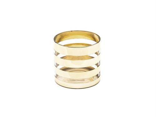 PORTA TEA LIGHT VETRO STRIPES CM12X12 ORO