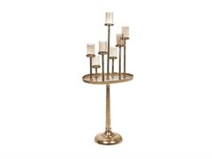 CANDELABRO ALLUMINIO C/ALZATA E 7 FUOCHI CM54X122 ORO
