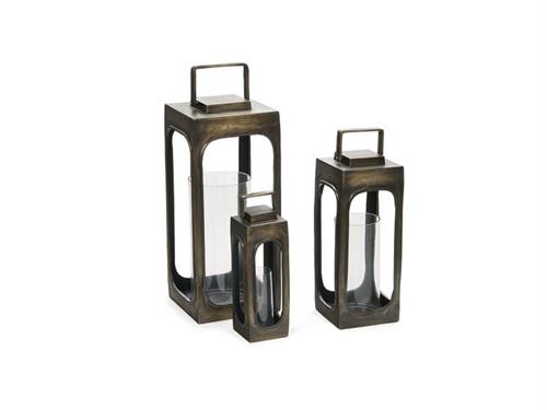 SET 3PZ LANTERNE METAL BRASS CM28X66-21X50-13X38 OTTONE ANTICATO