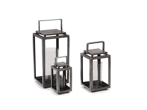 SET 3PZ LANTERNE METAL SQUARE CM33X64-25X46-20X34 GRIGIO ANTICATO