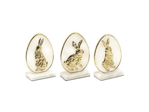 UOVO ALLUMNIO C/CONIGLIETTO SU BASE MARMO CM11X15 BIANCO/ORO