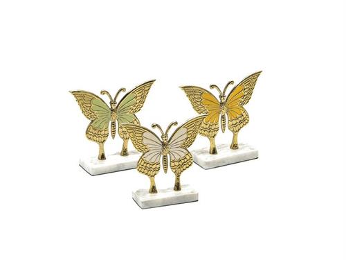 FARFALLA ALLUMINIO SU BASE MARMO CM14X13 ASS BIANCO/VERDE/ARANCIO