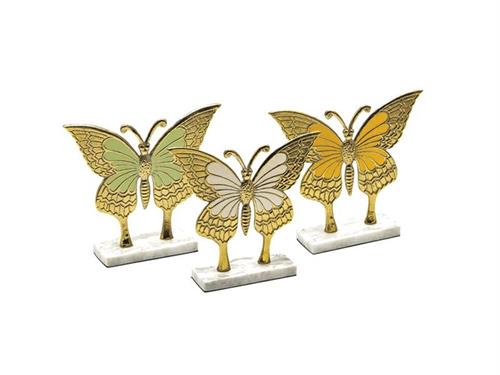 FARFALLA ALLUMINIO SU BASE MARMO CM20X19 BIANCO/VERDE/ARANCIO