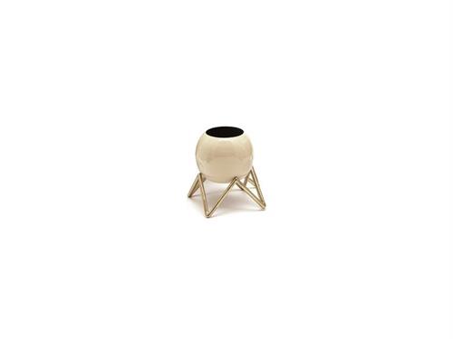 VASO BOULE METAL C/STAND CM15X20 CREMA