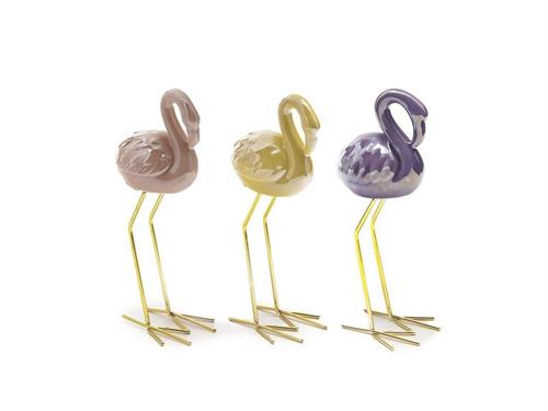 FENICOTTERO PORCELLANA ELEGANT C/ZAMPE DORATE CM10X8X22 ASS PASTEL