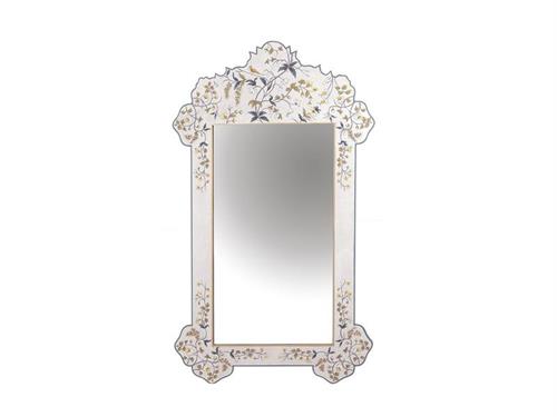 SPECCHIO DA PAR DIP A MANO FLOWERS CM106X66 GHIACCIO/AVIO/ORO LEGNO