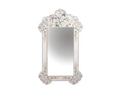 SPECCHIO DA PAR DIP A MANO FLOWERS CM106X66 GHIACCIO/AVIO/ORO LEGNO