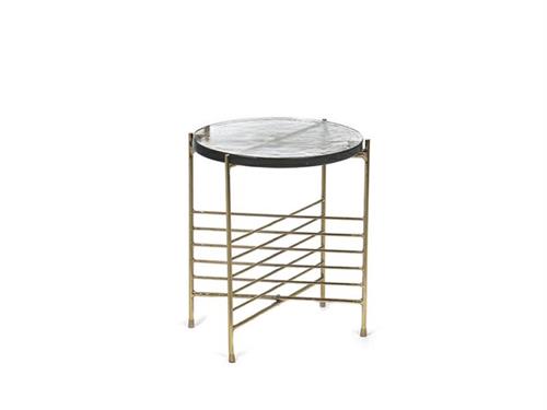 TAVOLINO METAL C/VETRO CM40X45 ORO/TRASPARENTE