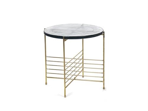 TAVOLINO METAL C/VETRO  CM52X50 ORO/TRASPARENTE