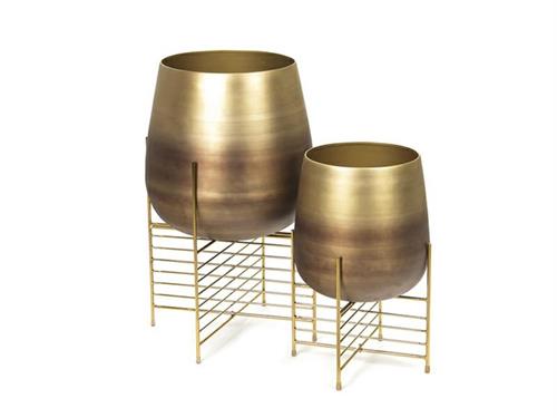 SET 2PZ VASI ALLUMINIO C/STAND CM42X62-53X84  ORO/BRONZO