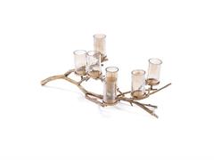 CANDELABRO ALLUMINIO RAMO X7 C/PARAFIAMMA VETRO CM107X40X28 ORO
