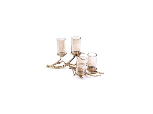 CANDELABRO ALLUMINIO RAMO X4 C/PARAFIAMM VETRO CM57X33X34 ORO