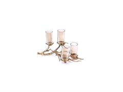 CANDELABRO ALLUMINIO RAMO X4 C/PARAFIAMM VETRO CM57X33X34 ORO