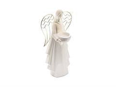 ANGELO PORCELLANA PORTA TEALIGHT C/ALI METAL ORO CM16X32 BIANCO