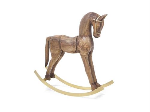 CAVALLO A DONDOLO LEGNO C/BASE METAL CM76X20X80 NATURAL/ORO